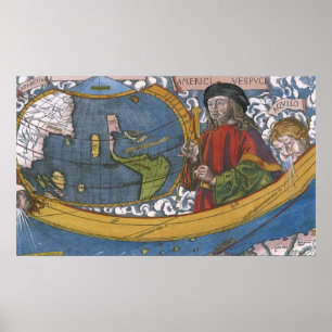 Map of the Americas with Explorer Amerigo Vespucci Poster