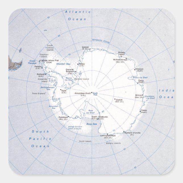Map of the Antarctic Region (1982) Square Sticker (Front)