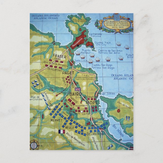 Map of the Battle of Corunna Postcard (Front)