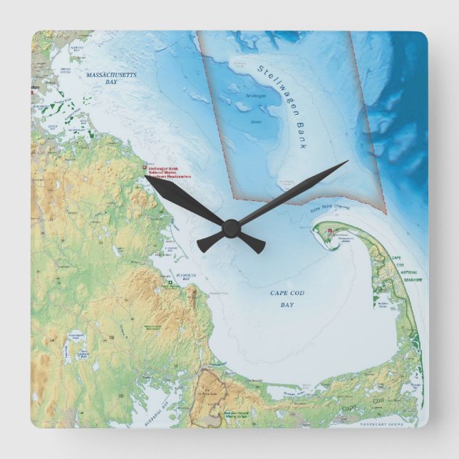 Map of the Cape Cod Bay Square Wall Clock (Front)