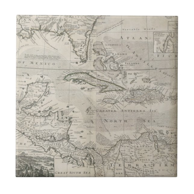 Map of the Caribbean | 1715 Ceramic Tile (Front)