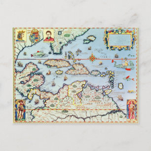 Map of the Caribbean islands Postcard
