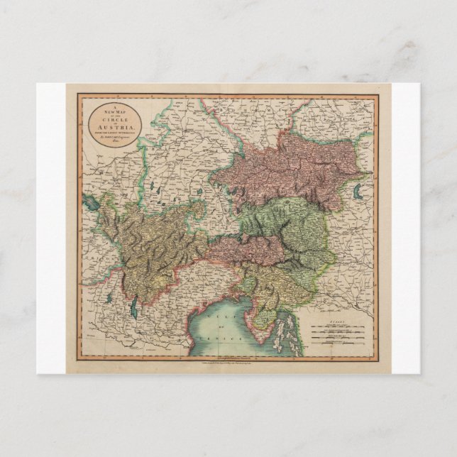 Map of the Circle of Austria in 1801 by John Cary Postcard (Front)