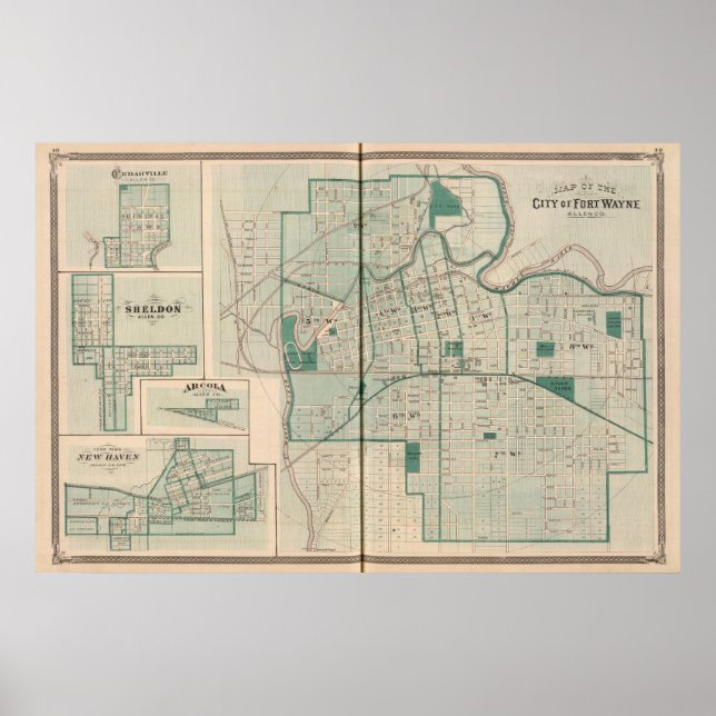 Map of the City of Fort Wayne with Cedarville Poster (Front)