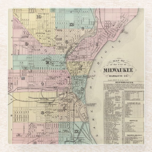 Map of the City of Milwaukee, Milwaukee Co Glass Coaster (Front)