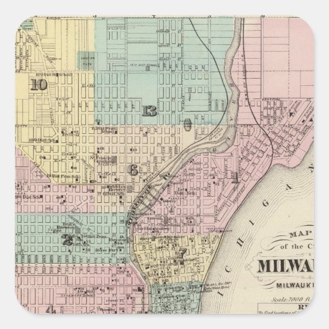 Map of the City of Milwaukee, Milwaukee Co Square Sticker (Front)