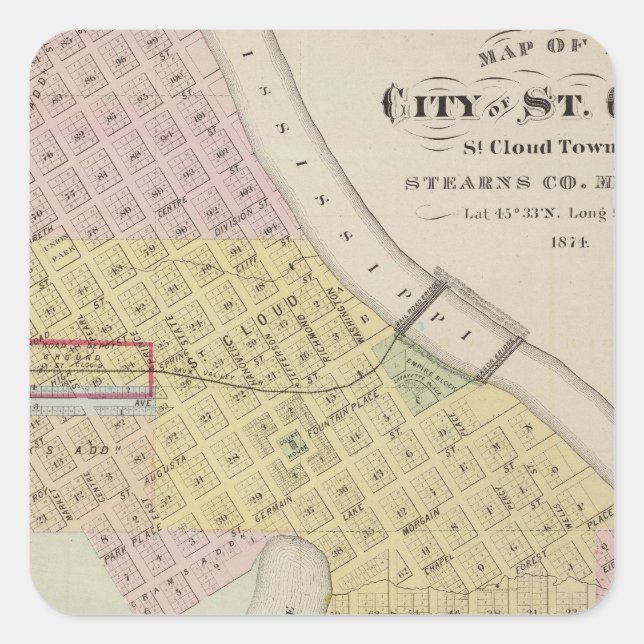 Map of the City of St. Cloud, Minnesota Square Sticker (Front)