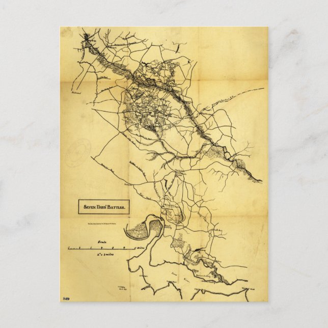 Map of the Civil War Seven Days' Battles (1862) Postcard (Front)