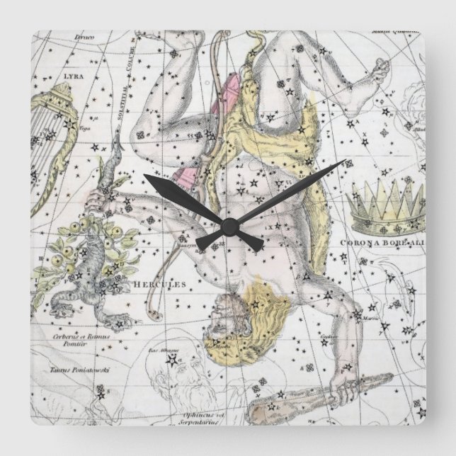 Map of The Constellations Plate VIII Square Wall Clock (Front)