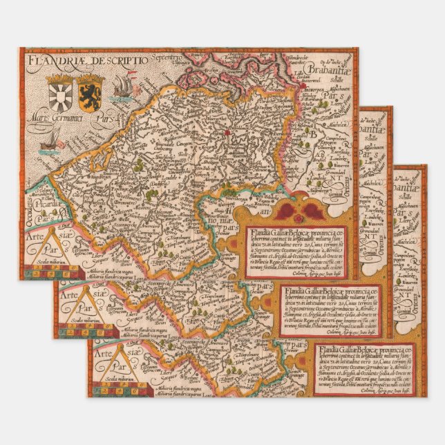 Map of the county of Flanders (1609) Wrapping Paper Sheet (Set)