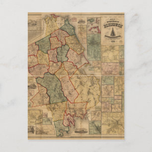 Map of the county of Plymouth Massachusetts (1857) Postcard