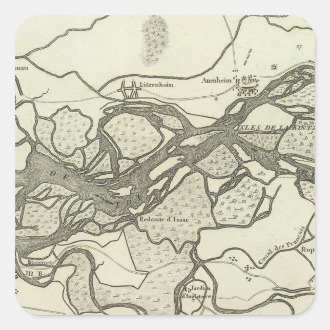 Map of the Course of the Rhine Square Sticker (Front)