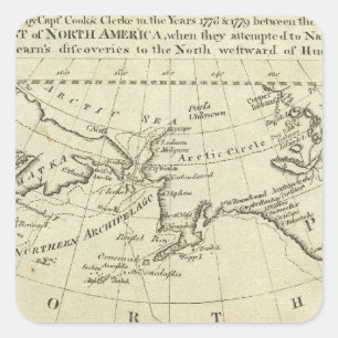 Map of the Discoveries made by Capts Cook & Clerk Square Sticker