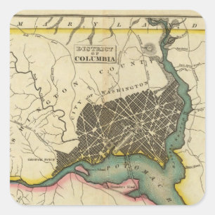 Map Of The District Of Columbia Square Sticker