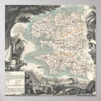 Map of the French Department of Finistere Poster