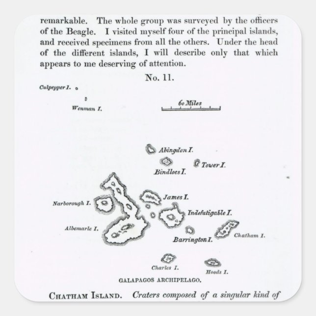 Map of the Galapagos Archipelago, 1844 Square Sticker (Front)