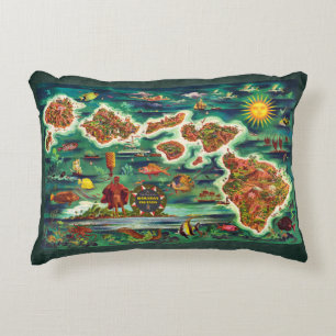 Map of the Hawaiian Islands 1950 Decorative Cushion