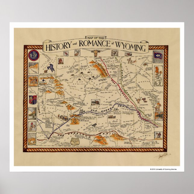 Map of the History and Romance of Wyoming Poster (Front)