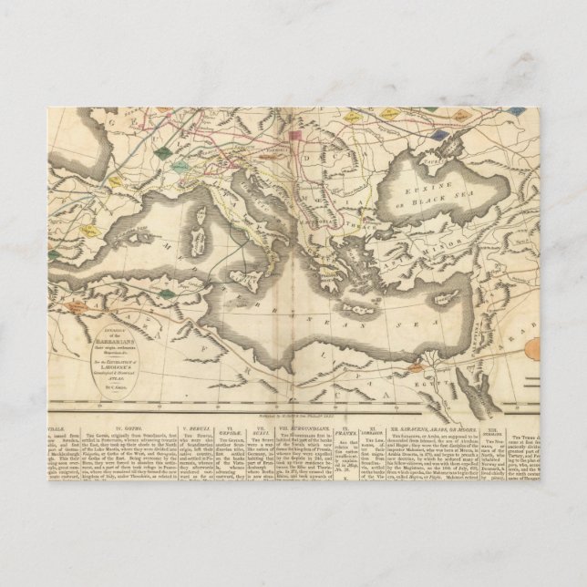Map of the Incursions of the Barbarians Postcard (Front)