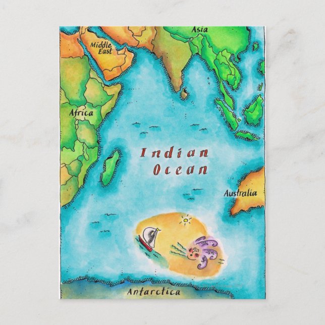 Map of the Indian Ocean Postcard (Front)