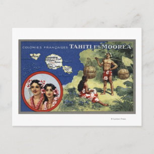 Map of the Island and Moorea Island Postcard