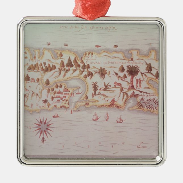 Map of the island of Puerto Rico, 1599 Metal Tree Decoration (Front)