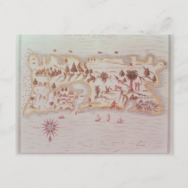 Map of the island of Puerto Rico, 1599 Postcard (Front)