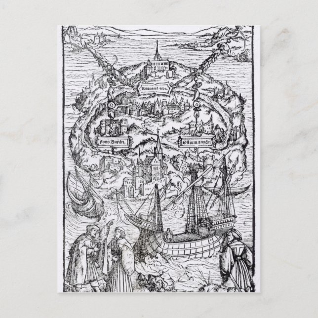Map of the Island of Utopia, Book frontispiece Postcard (Front)