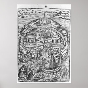Map of the Island of Utopia, Book frontispiece Poster