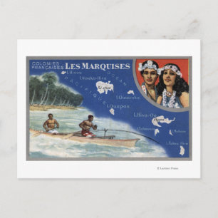 Map of the Islands, Natives in a Canoe Postcard