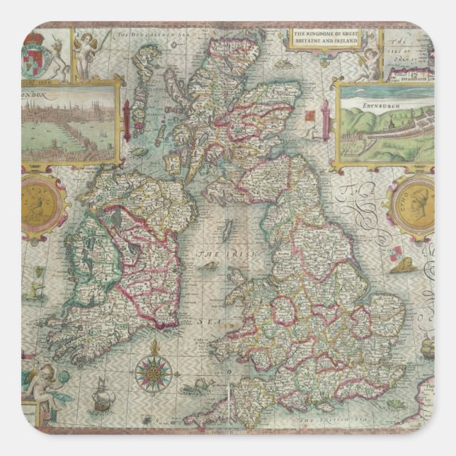Map of the Kingdom of Great Britain and Ireland Square Sticker (Front)