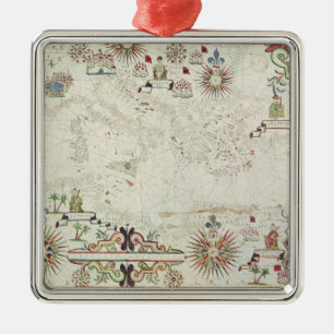 Map of the Mediterranean, 1625 Metal Tree Decoration
