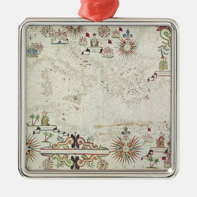 Map of the Mediterranean, 1625 Metal Tree Decoration (Front)