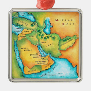 Map of the Middle East Metal Ornament