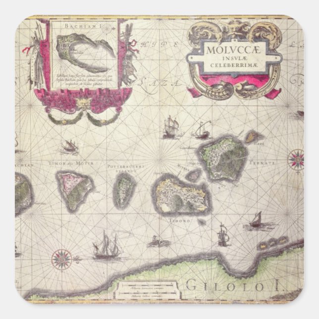 Map of The Moluccan Island, engraved Square Sticker (Front)