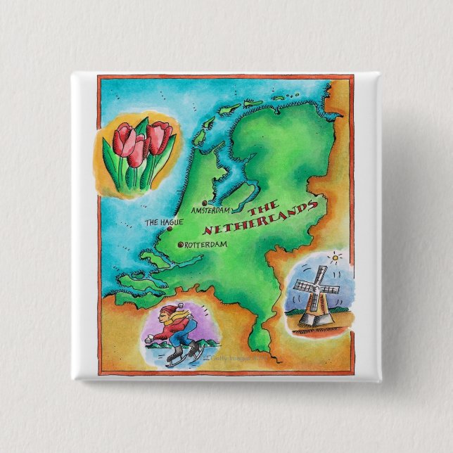 Map of the Netherlands 15 Cm Square Badge (Front)