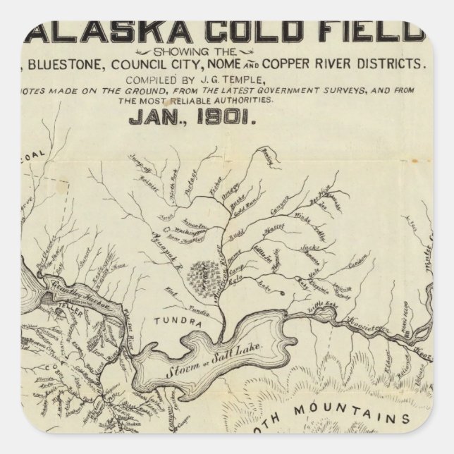 Map Of The New Alaska Gold Fields Square Sticker (Front)
