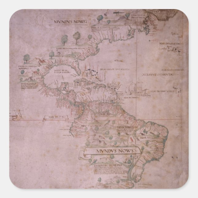 Map of the New World, c.1532 Square Sticker (Front)