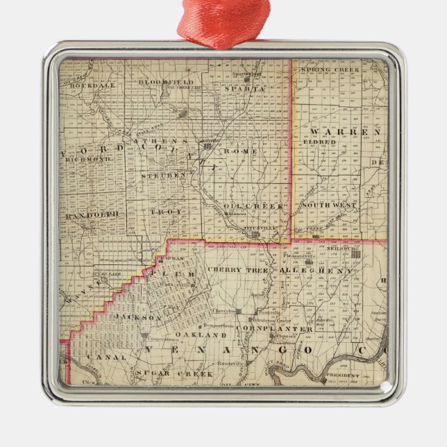 Map of the Oil Region of Pennsylvania Metal Ornament (Front)