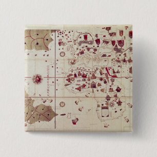 Map of the Old and New Worlds, c.1500 15 Cm Square Badge