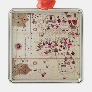 Map of the Old and New Worlds, c.1500 Metal Ornament