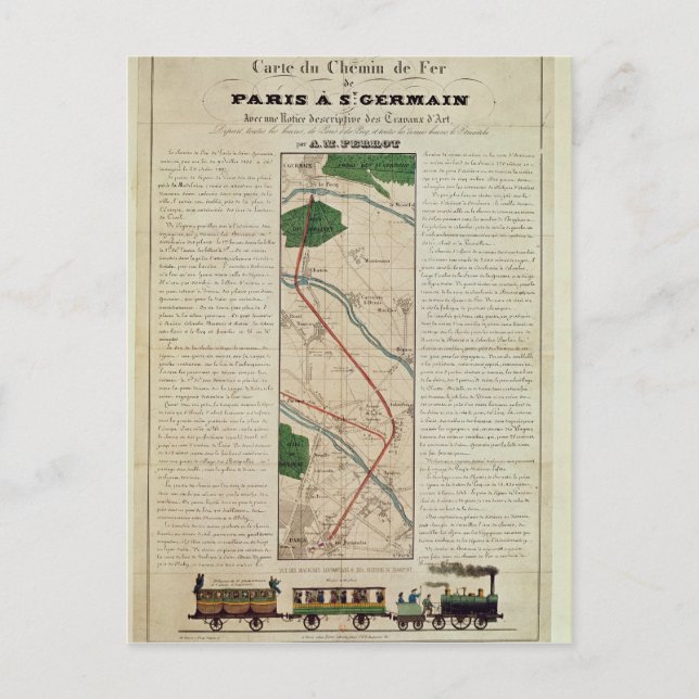 Map of the Paris to St. Germain Railway, by Postcard (Front)