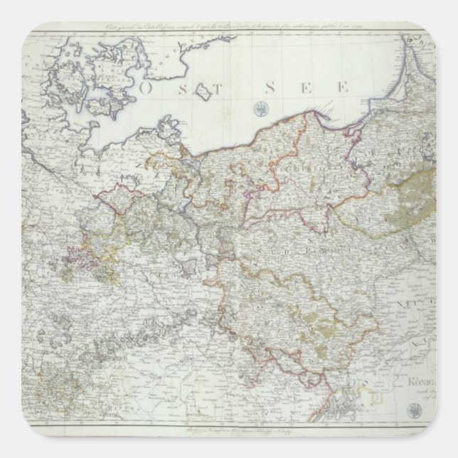 Map of the Prussian States in 1799 Square Sticker (Front)