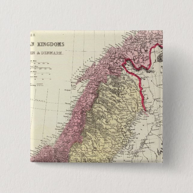 Map of the Scandinavian Kingdoms 15 Cm Square Badge (Front)