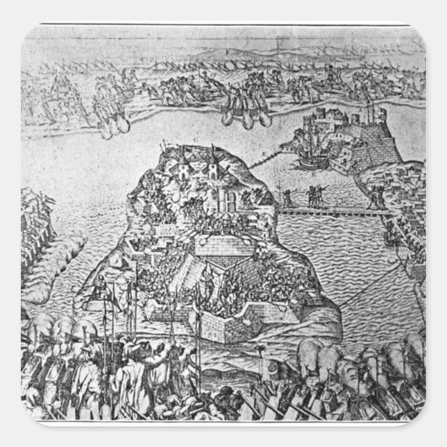 Map of the Siege of Malta in 1565 Square Sticker (Front)