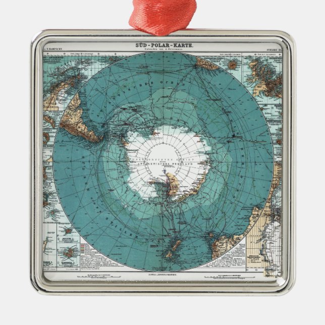 Map of the South Pole Metal Ornament (Front)