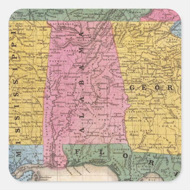 Map of the Southern States Square Sticker (Front)