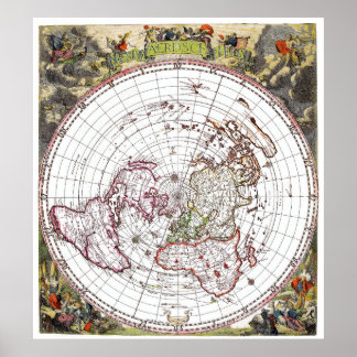 Map of the Square and Stationary Flat Earth Plane Poster