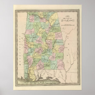 Map of the State of Alabama 2 Poster