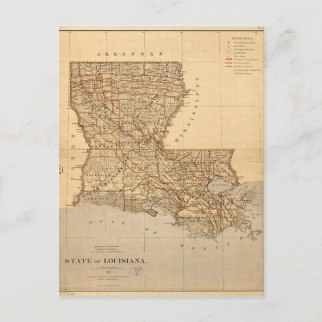 Map of the State of Louisiana (1876) Postcard (Front)